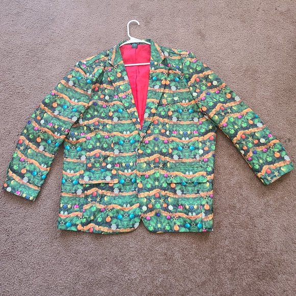 Christmas Green Dress Jacket Ornaments & Light up mode Adult size XXL - Picture 1 of 7
